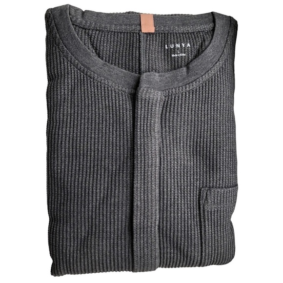 LUNYA Charcoal Waffle Thermal Long Sleeve Sleep Lounge Romper - Picture 3 of 7